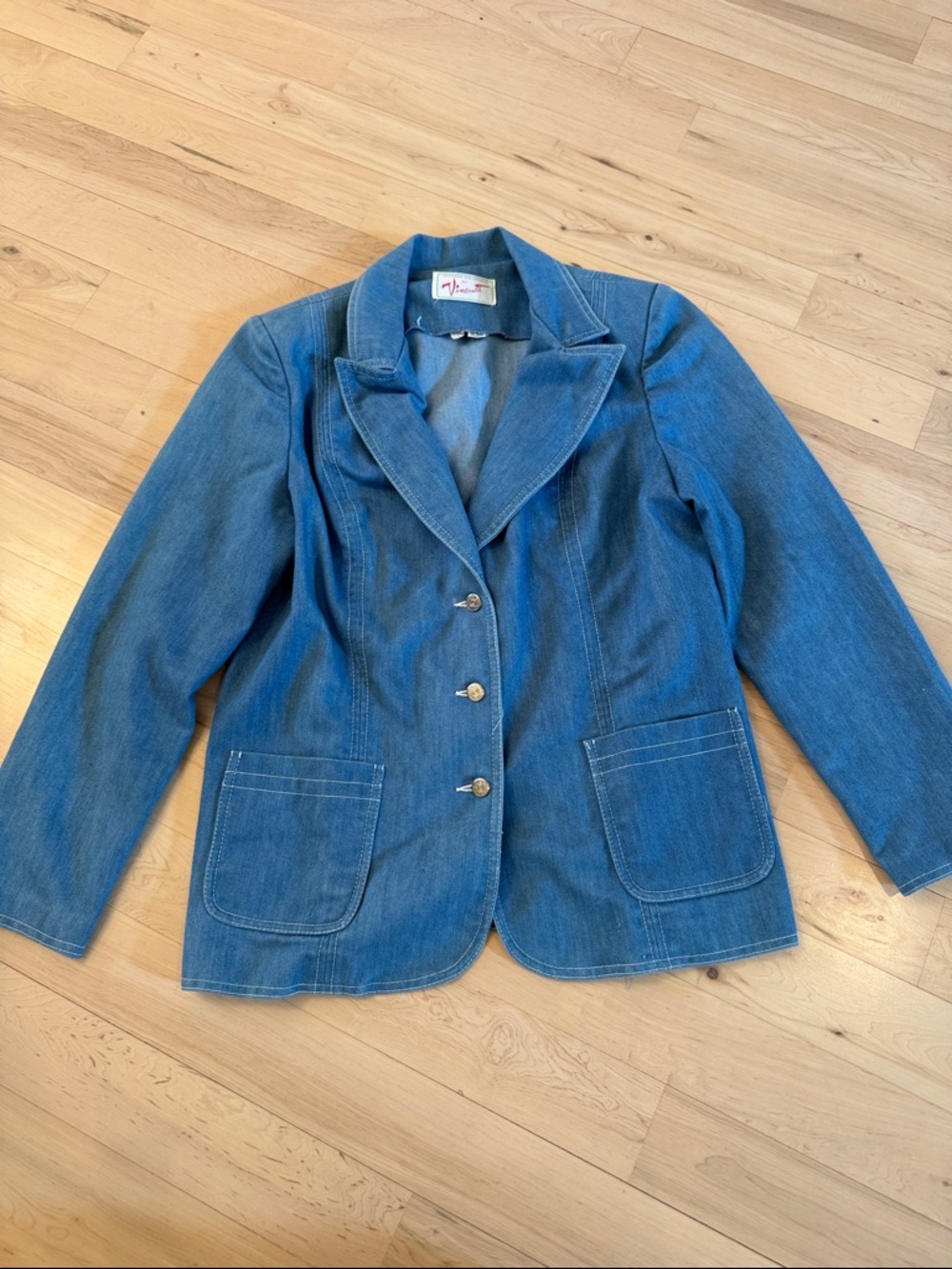 Vintage Denim Button-Front Women's Blazer Jacket-80s-Blue-Read